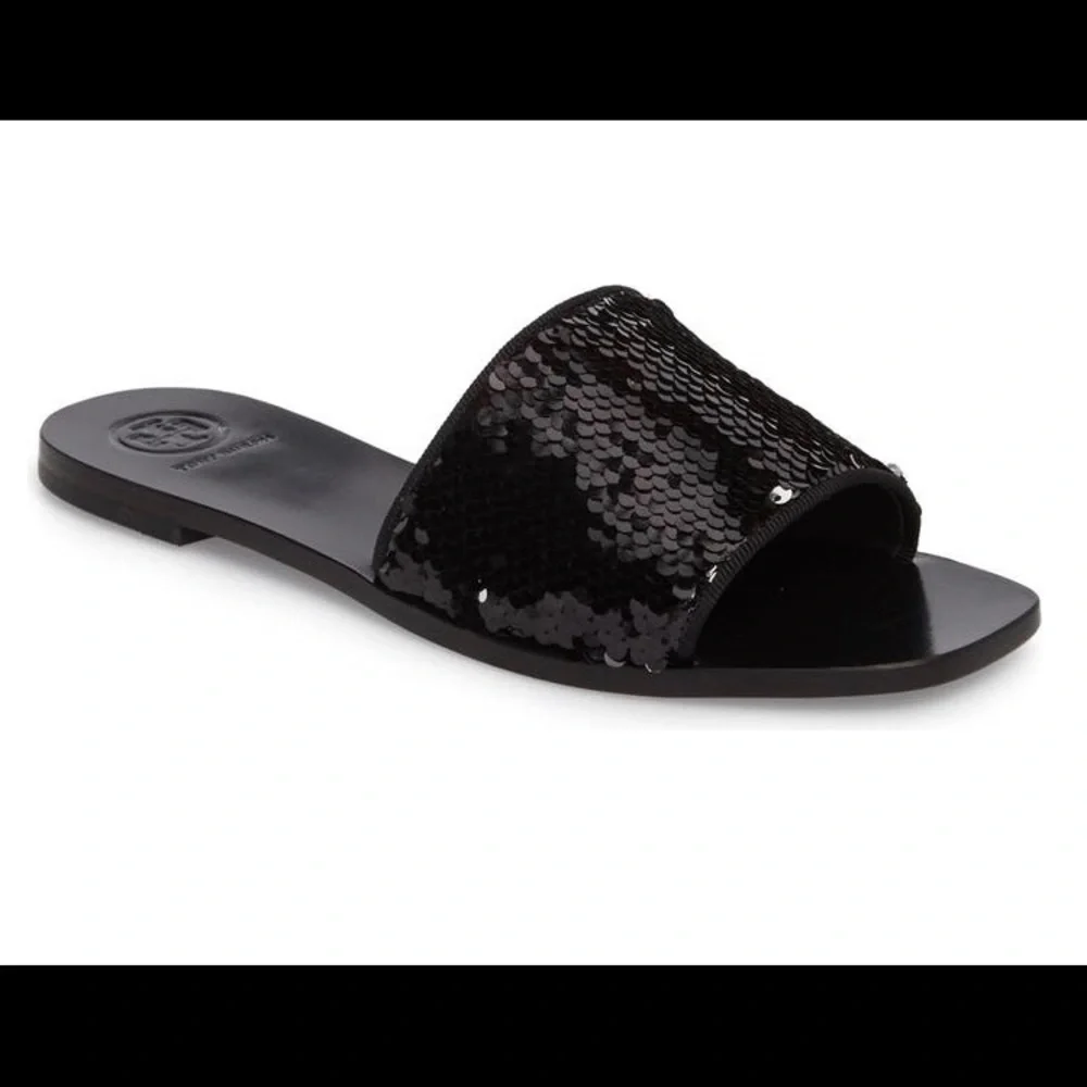 Tory Burch‎ carter sequin black and silver sandals